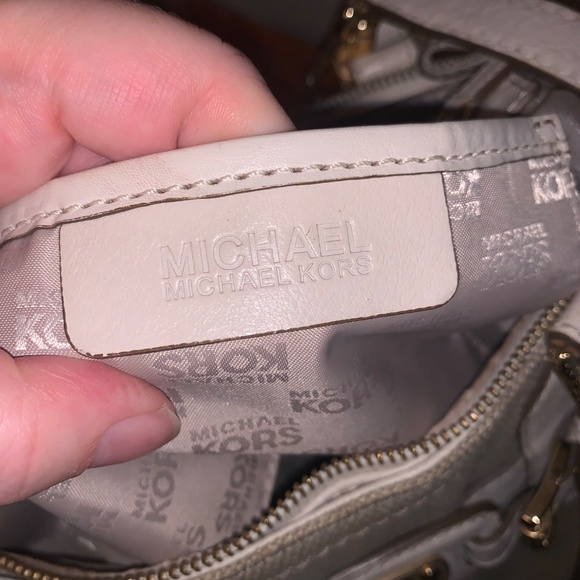 Michael Kors Gansevoort Canvas Satchel Leather Handbag Tan White - Picture 11 of 12